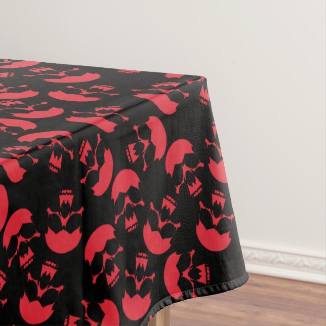 Red and Black Dark Aesthetic Skull Pattern Tablecloth (In Situ)
