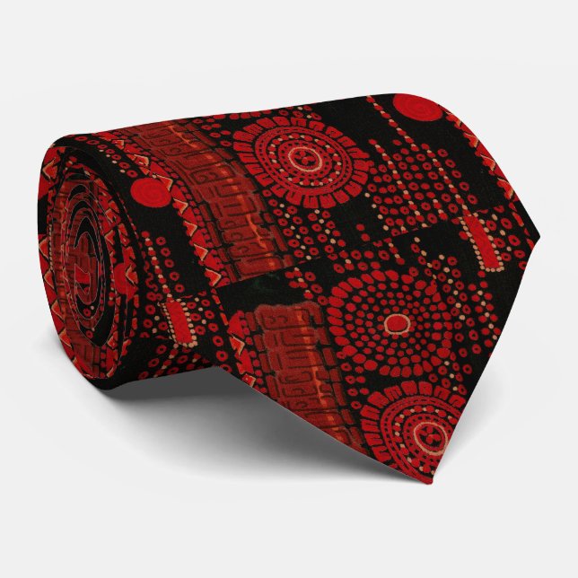 Red and Black Deco Designs Neck Tie (Rolled)