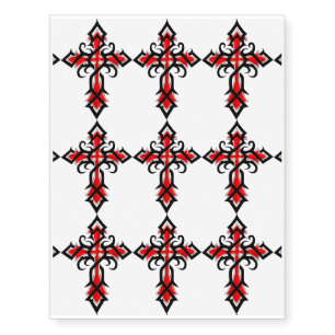 Red and Black Decorative Jesus Christ Cross Temporary Tattoos
