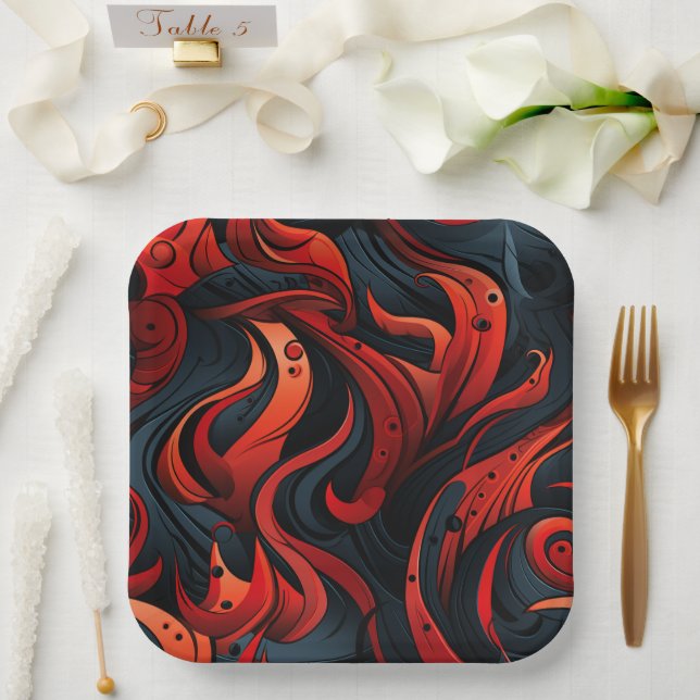 Red and Black Design Paper Plates (Wedding)