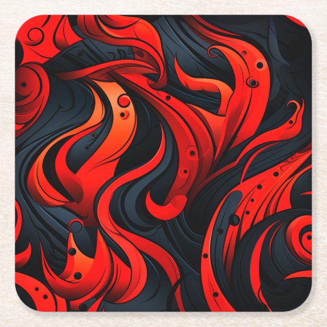 Red and Black Design Square Paper Coaster (Front)