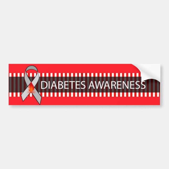 Red and Black Diabetes Awareness Ribbon Bumper Bumper Sticker (Front)