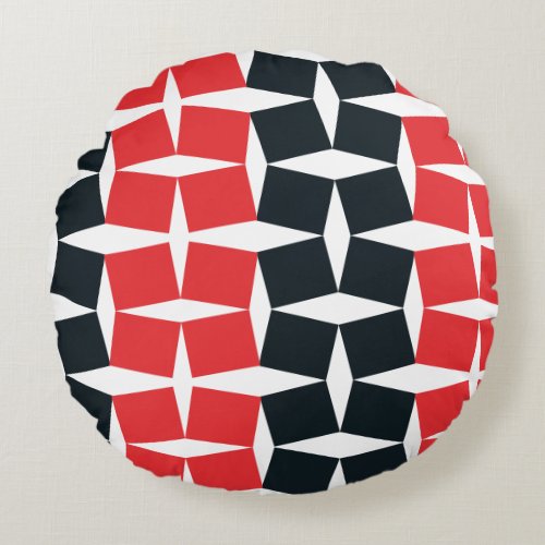 Red and black diagonal squares round pillow