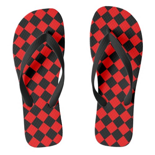 Red and Black Diamond Pattern Flip Flops