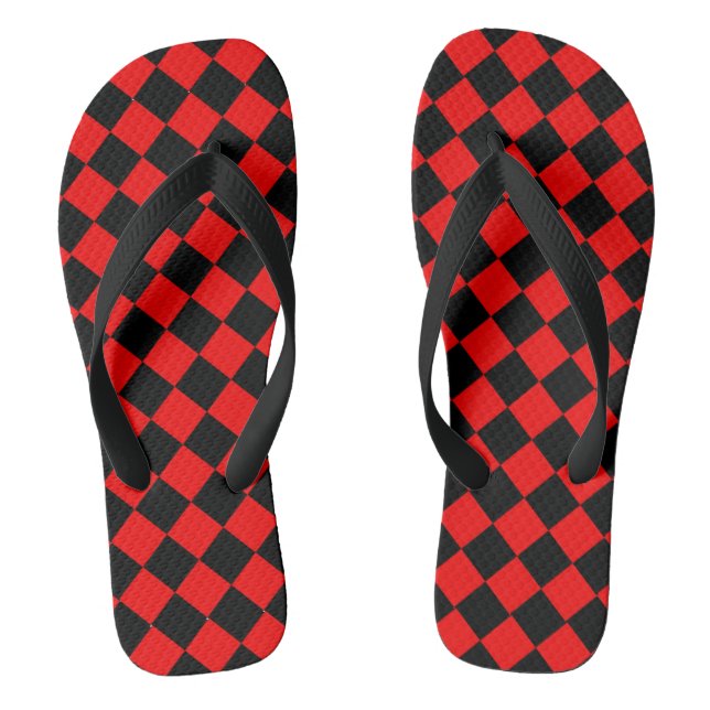 Red and Black Diamond Pattern Flip Flops (Footbed)