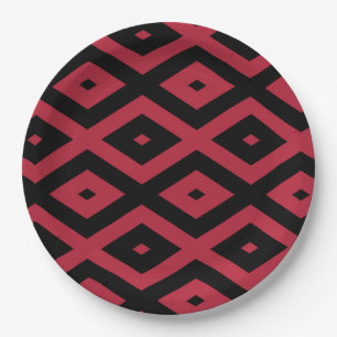 Red and black diamond pattern paper plates