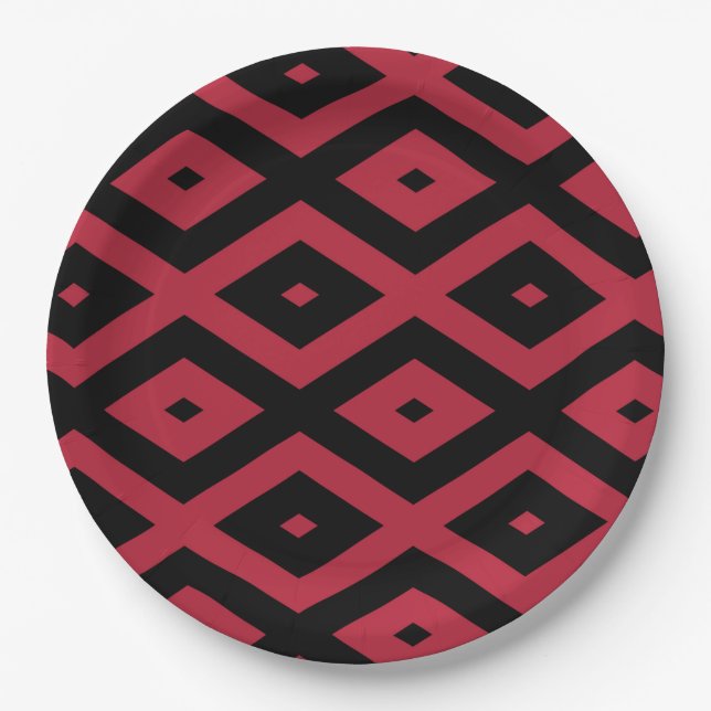 Red and black diamond pattern paper plates (Front)