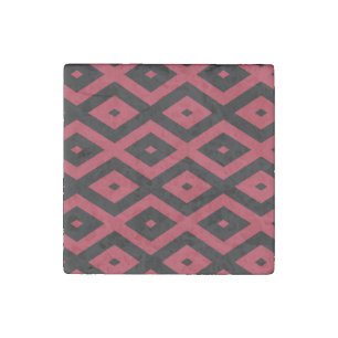 Red and black diamond pattern stone magnet