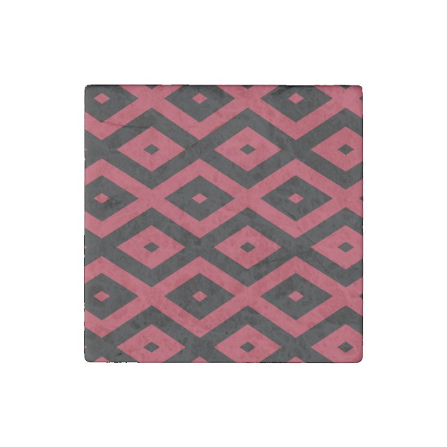 Red and black diamond pattern stone magnet (Front)