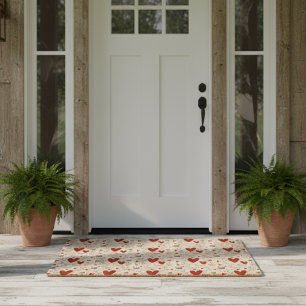 Red and Black Doodle Hearts Love Fiber Doormat