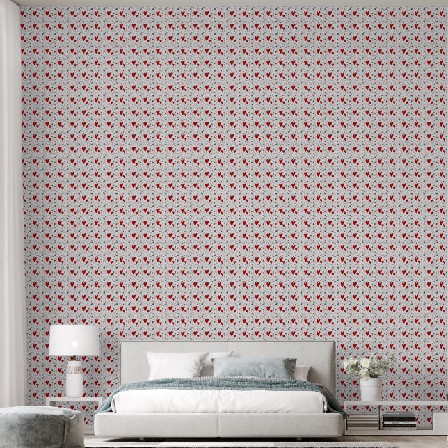 Red and Black Doodle Hearts Love  Wallpaper (Bedroom)