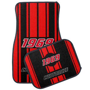 Red and Black Double Racing Stripes Personalize Car Floor Mat