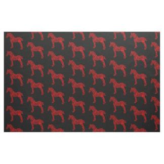Red and Black Draft Horse Silhouette Fabric
