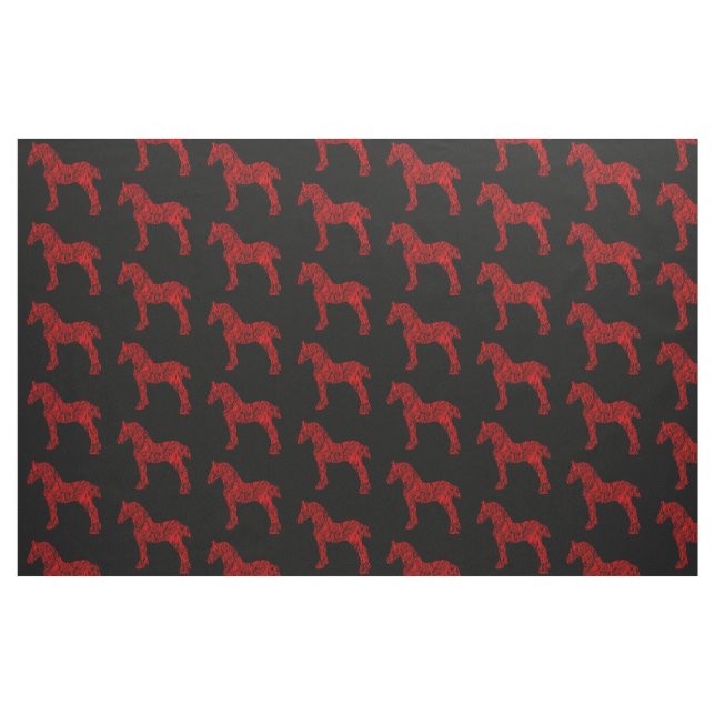 Red and Black Draft Horse Silhouette Fabric (Fat Quarter)