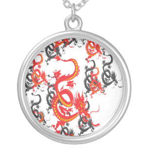 Red and Black Dragon/Chinese New Year Silver Plated Necklace
