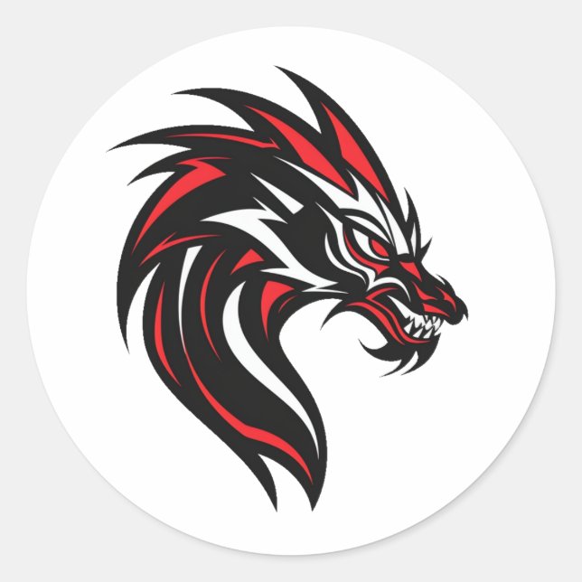 Red and Black Dragon Head Portrait Classic Round Sticker (Front)