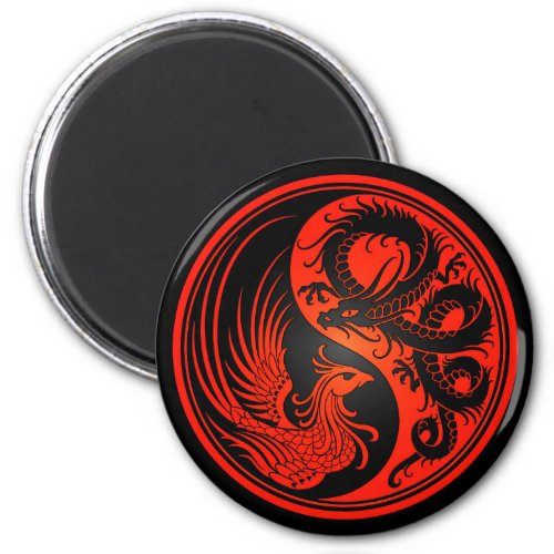 Red and Black Dragon Phoenix Yin Yang Magnet