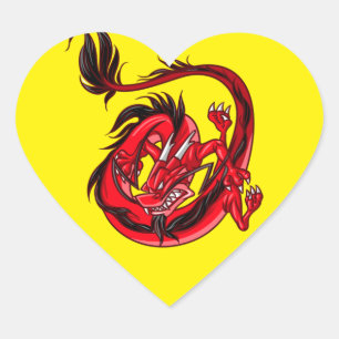 Red and Black Dragon Tattoo on Heart Sticker