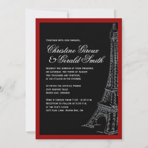 Red and Black Eiffel Tower Wedding Invitations