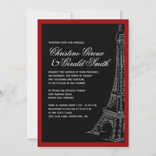 Red and Black Eiffel Tower Wedding Invitations