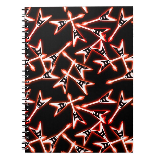 Red and Black Electric Guitar Pattern Notebook (Front)
