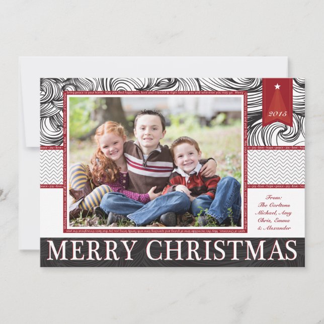 Red and Black Elegant Christmas Photo Card (Front)