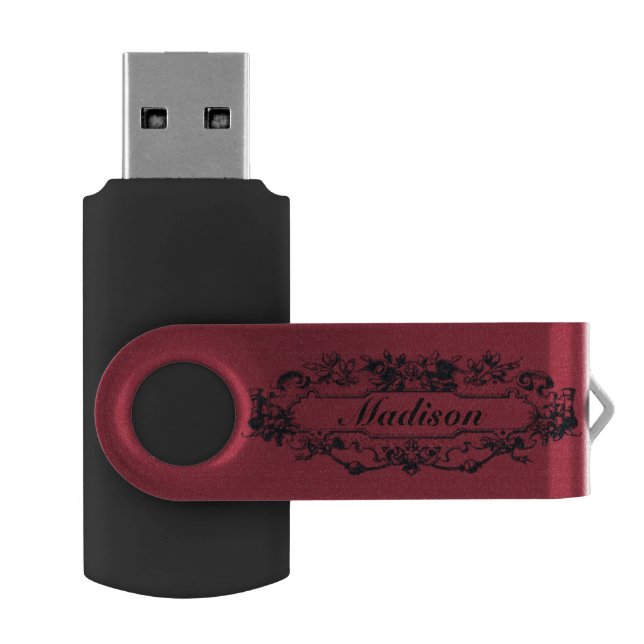 Red and Black Elegant Victorian Flash Drive (Opened)