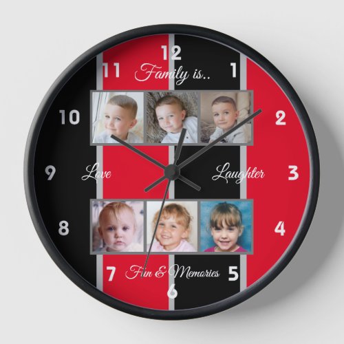 Red and black family photos clock