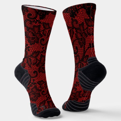 Red And Black Faux Lace Socks