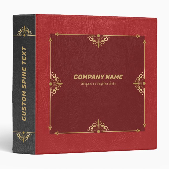 Red and black faux leather gold accents 3 ring binder (Front/Spine)