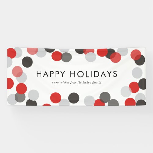 Red and Black Festive Confetti Dots Happy Holidays Banner