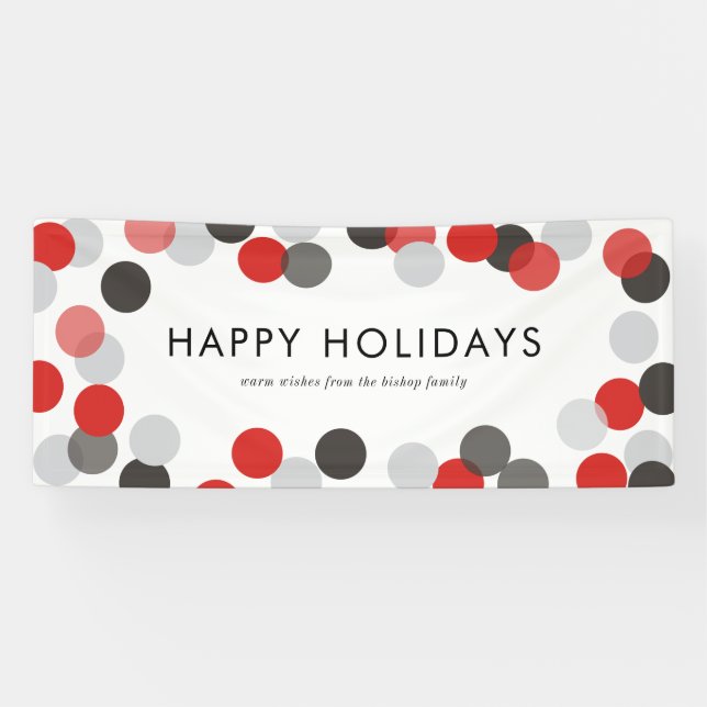 Red and Black Festive Confetti Dots Happy Holidays Banner (Horizontal)