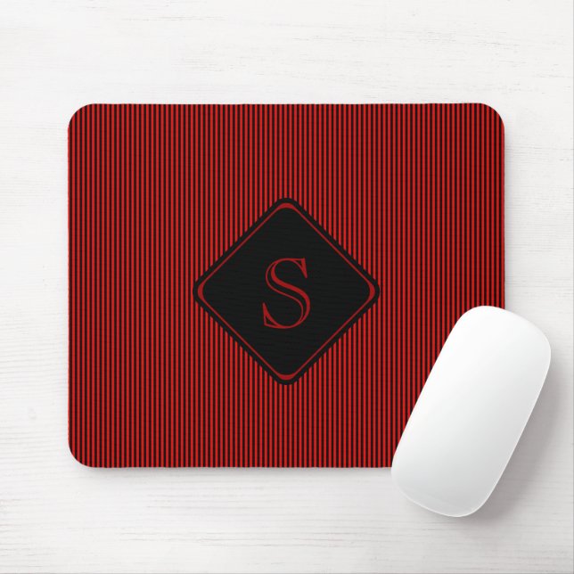 Red and black fine vertical stripes monogram mouse pad (With Mouse)