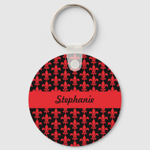 Red and Black Fleur de Lis Pattern Keychain