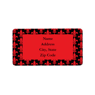 Red and Black Fleur de Lis Pattern Label