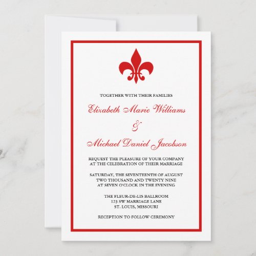 Red and Black Fleur de Lis Wedding Custom Invitation