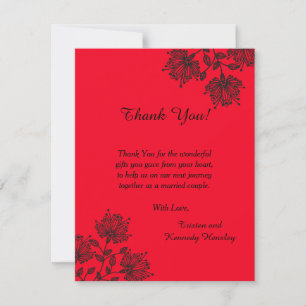 Red and Black Floral 4x5 Flat Thank You Card