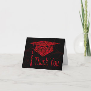 Red and Black Floral Cap Letterpress Thank You Card