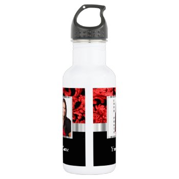 Red And Black Floral Damask Template Stainless Steel Water Bottle by photogiftz at Zazzle