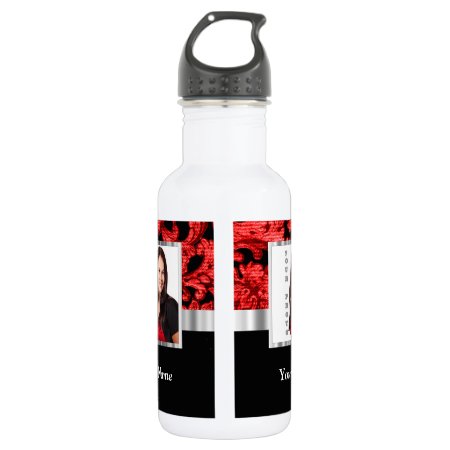 Red And Black Floral Damask Template Stainless Steel Water Bottle
