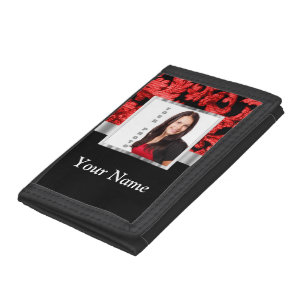 Red and black floral damask template tri-fold wallet