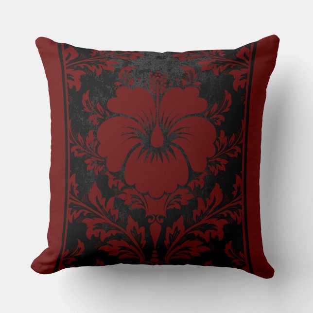 Red and black floral elegant throw pillow (Front)
