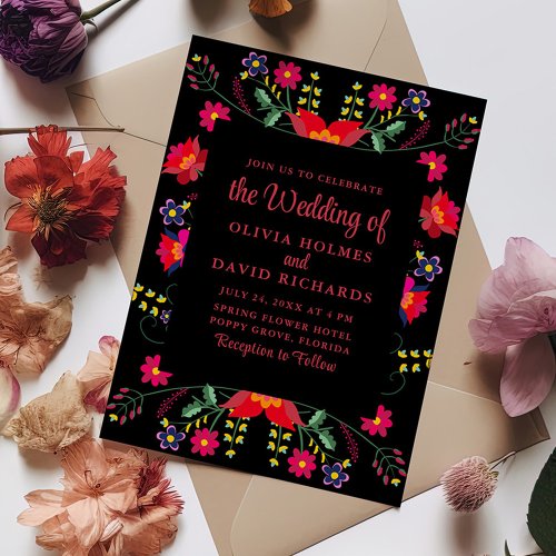 Red and Black Floral Fiesta Mexicana Wedding Invitation