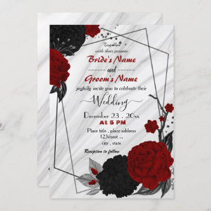 red and black floral geometric wedding invitation