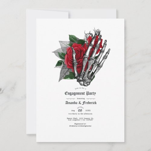 Red and Black Floral Gothic Engagement Party Invitation