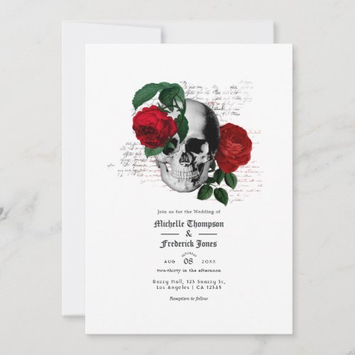 Red and Black Floral Gothic Wedding Invitation
