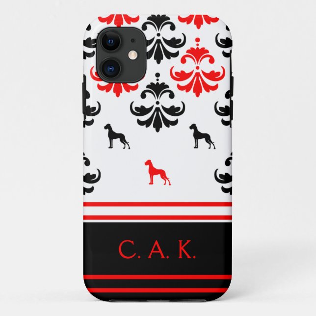Red and black floral Great Dane Patternd Case-Mate iPhone Case (Back)