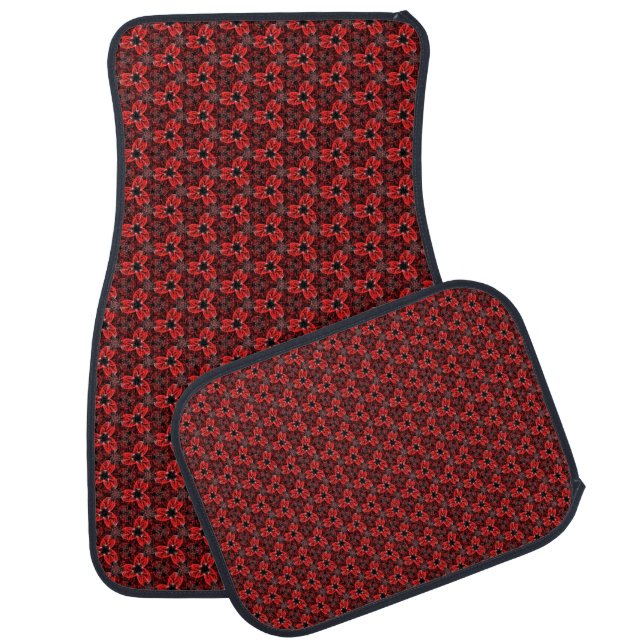 Red and Black Floral Show Car Mats (Set)