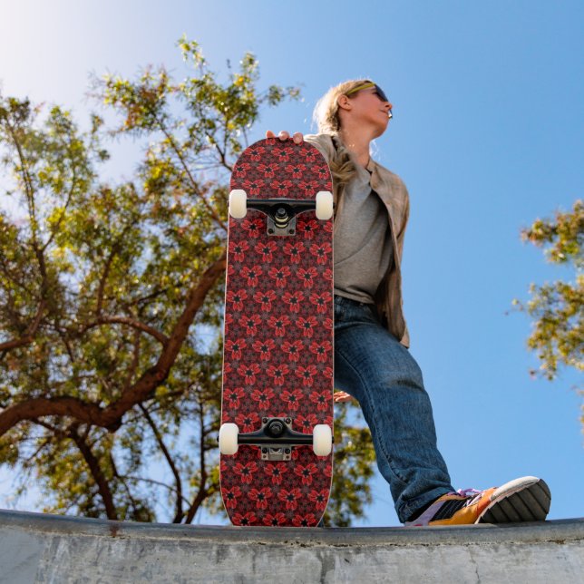 Red and Black Floral Show Skateboard (Outdoor 1)