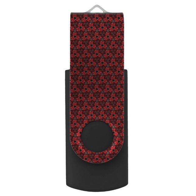 Red and Black Floral Show USB Flash Drive (Back (Vertical))